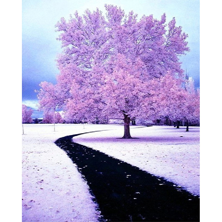 外贸独立站 亚马逊diy钻石画紫色树风景图客厅卧室5d满钻批发零售