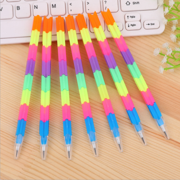 Creative Stationery Rainbow Building Blocks Bullet Pencil Student Kindergarten Small Gift Changeable Color 8 Sections