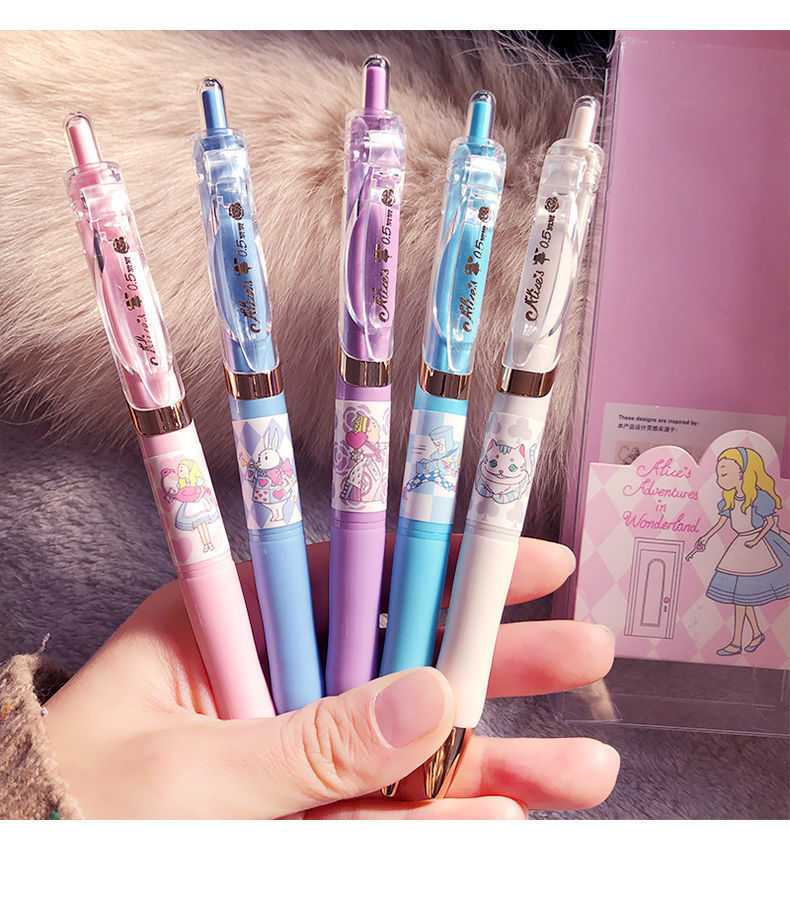 晨光爱丽丝限定按动中性笔ins细闪珠光笔杆学生用黑色水笔高颜值