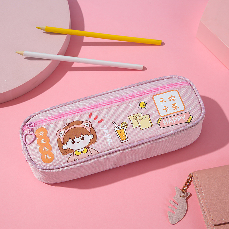 Cartoon Pencil Case Primary and Secondary School Student Stationery Box Stationery Pack Oxford Cloth Pencil Box Simple Cute Stationery Case Wholesale