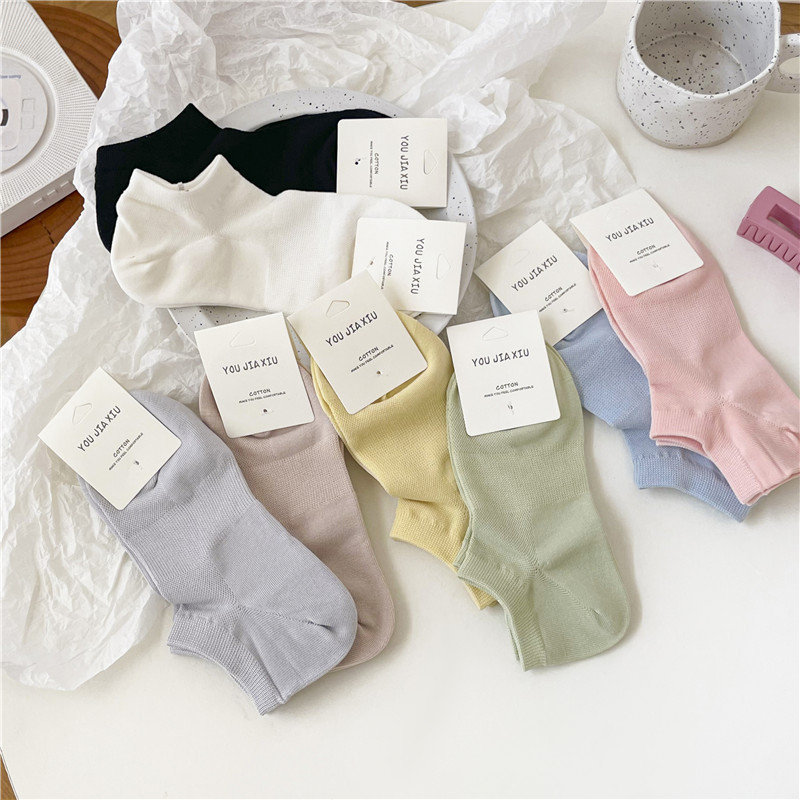 Seamless Socks Women's Spring and Summer Thin Mesh Women's Socks Ins Macaron Color Boat Socks Anti-Pilling Pure Cotton Socks