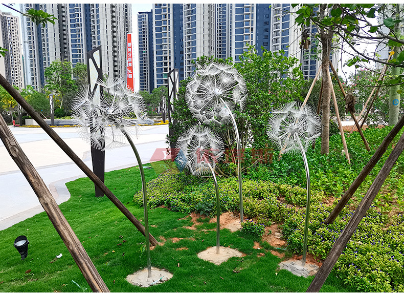 龙岗区依塔斯不锈钢蒲公英雕塑小区草坪植物装饰公园城市景观铁艺