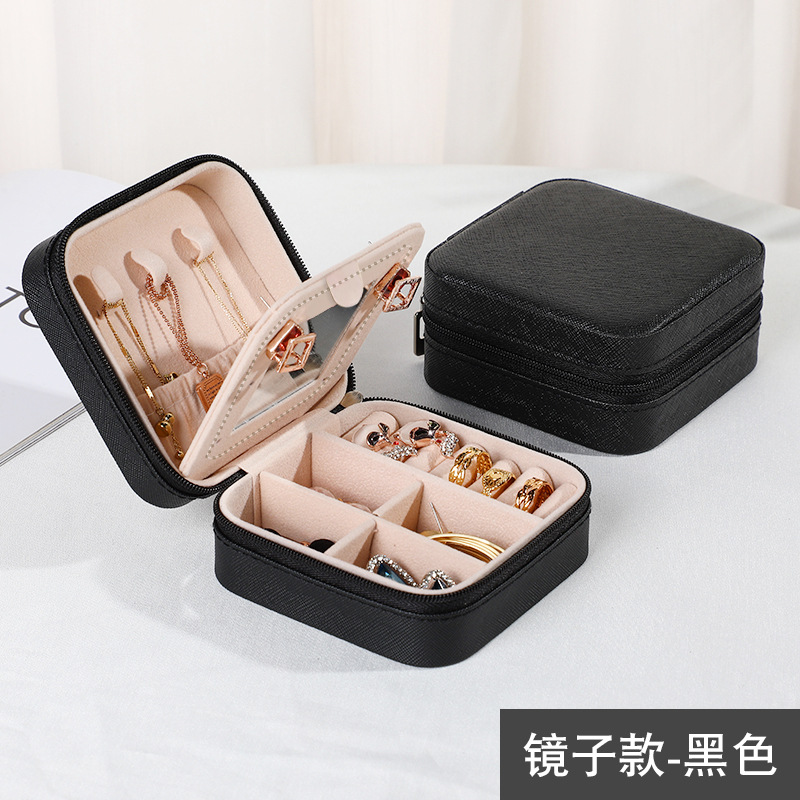 Amazon Simple Storage Jewelry Box Pu Mirror Jewelry Box Portable Travel Ear Stud Necklace Packing Box Wholesale