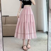 法式粉色蛋糕半身裙女夏季新款休闲高腰显瘦垂感a字百褶伞裙长裙