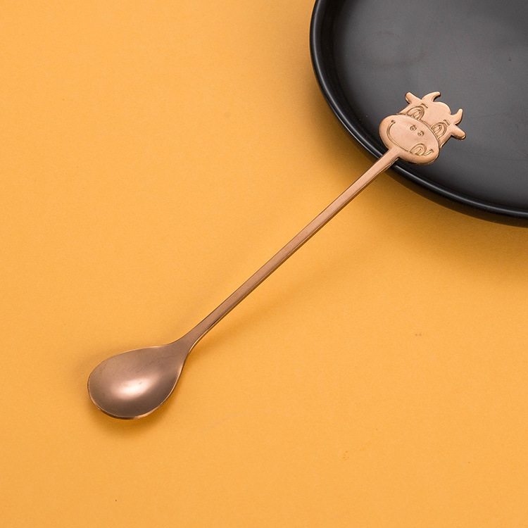 牛年牛头卡通410不锈钢勺餐具套装牛气冲天马克杯创意搅拌咖啡勺