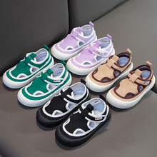 儿童帆布鞋男童宝宝幼儿园室外单鞋软底透气新款包头韩版女童鞋子