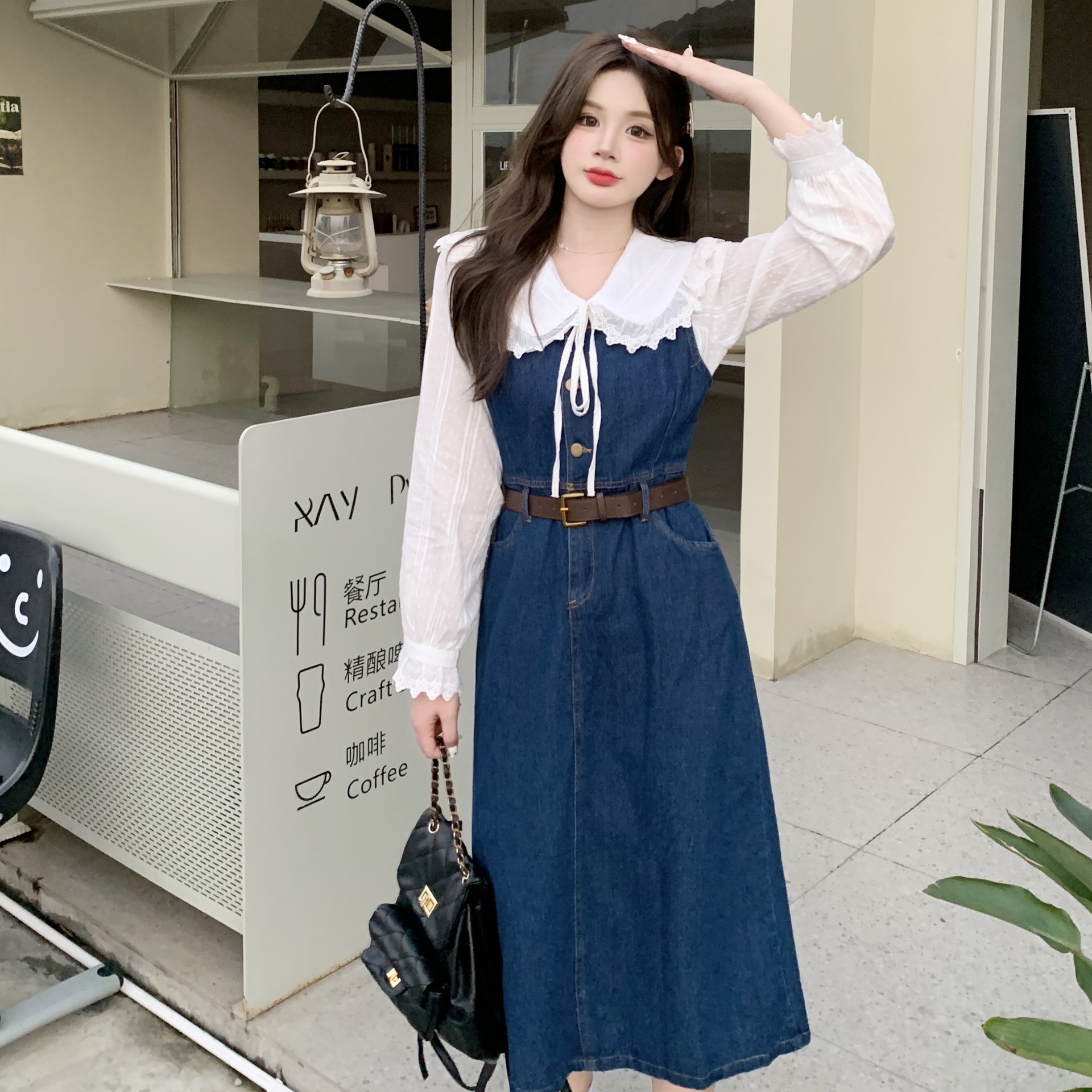 大码女装2024春季新款胖mm牛仔连衣裙木耳边衬衫显瘦两件套-阿里巴巴