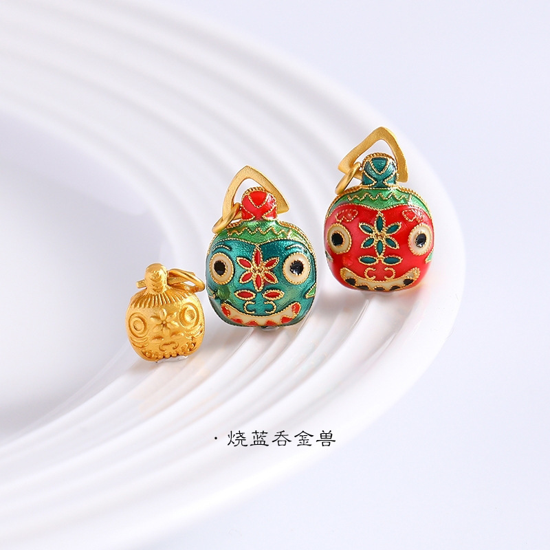 越南沙金吞金兽项链吊坠錾刻烧蓝宫廷国潮招财吞金兽吊礼品批发