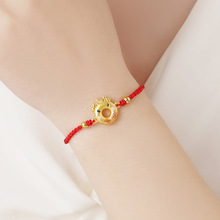 999足金 甜甜圈龙手链黄金龙年平安扣金饰本命年红绳生肖龙小金龙