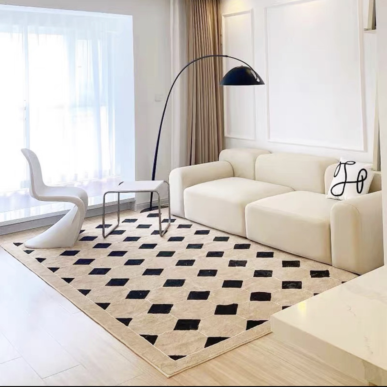 Paris Apartment Carpet Living Room Ins Style Tile French Retro Plaid Floor Mat Nordic Bedroom Bedside Blanket