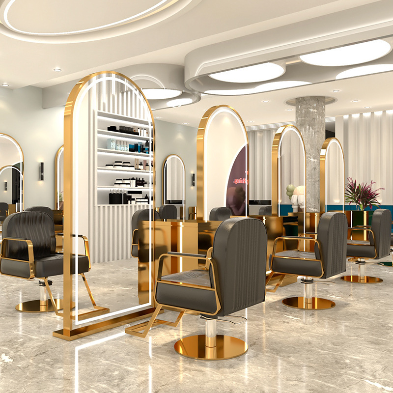 网红理发店镜台美发店简约落地镜子发廊专用柜子一体欧式挂墙潮款