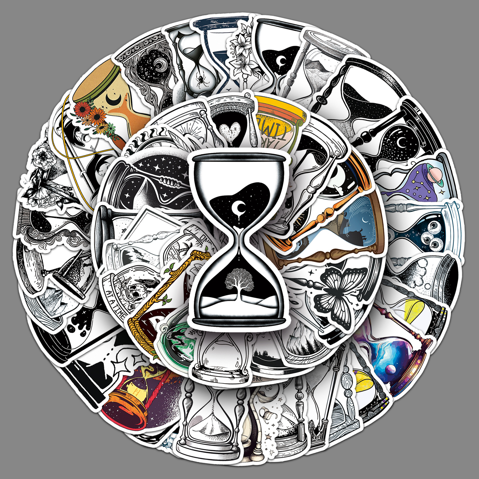 51张沙漏涂鸦贴纸个性跨境创意潮流装饰手机壳防水水杯行李箱贴纸