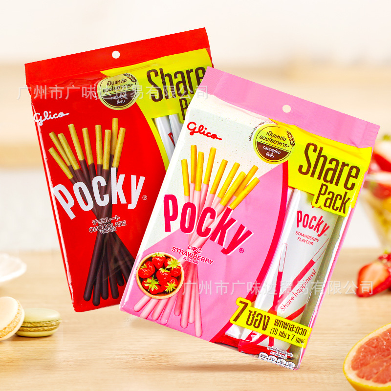 泰国进口百力滋格力高pocky巧克力草莓涂层棒棒饼干7小袋140g零食