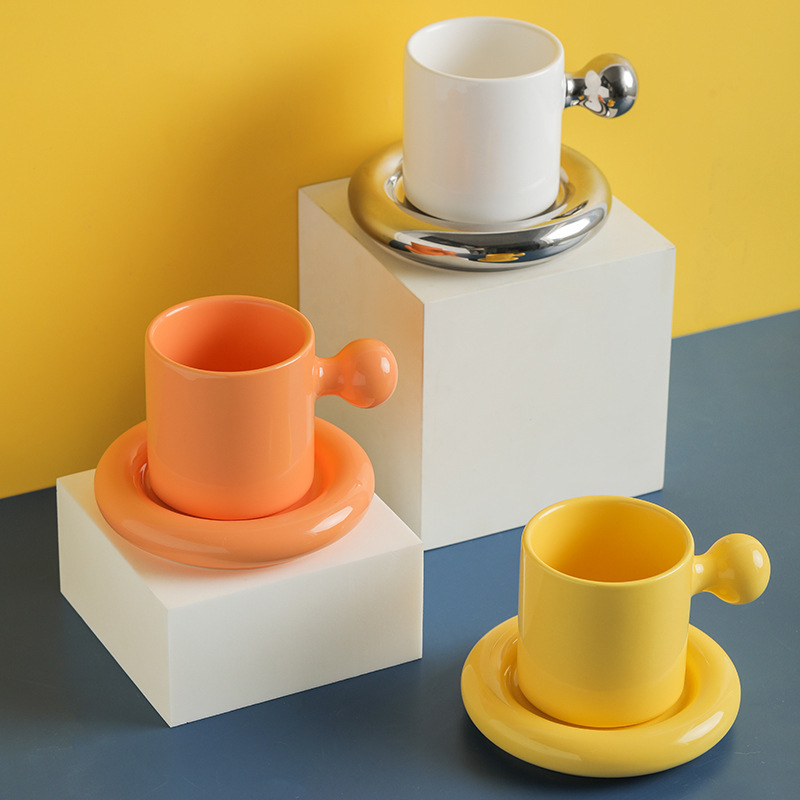 Nordic Instagram Style Creative Vitality Ceramic Cup Mug with Mop Tray Set Coffee Cup Afternoon Tea Cup Dish