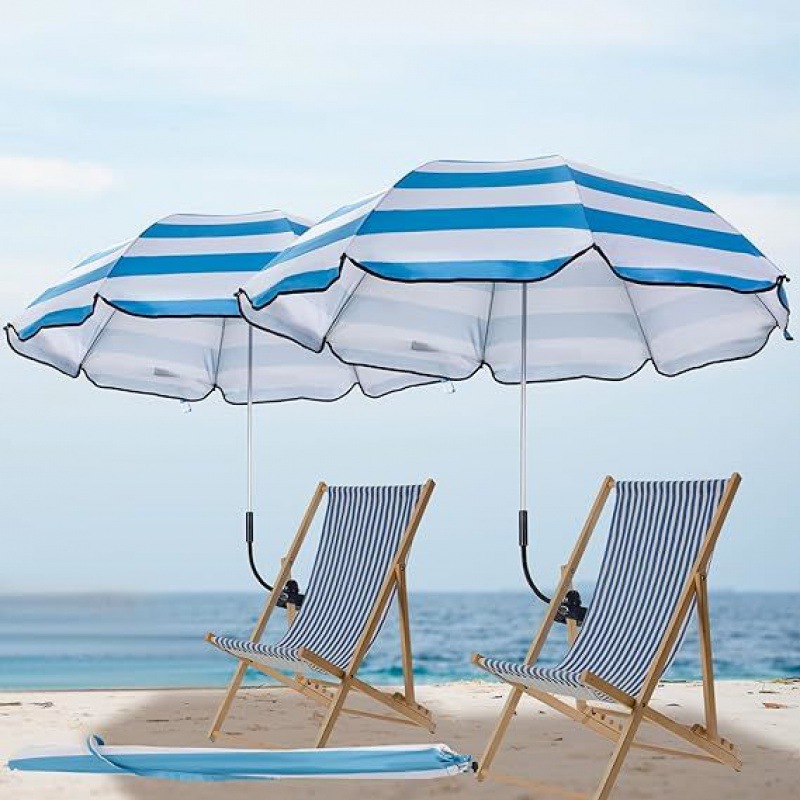成人沙滩伞蓝白色条纹沙滩椅子伞夹具伞户外度假休闲遮阳伞速卖通