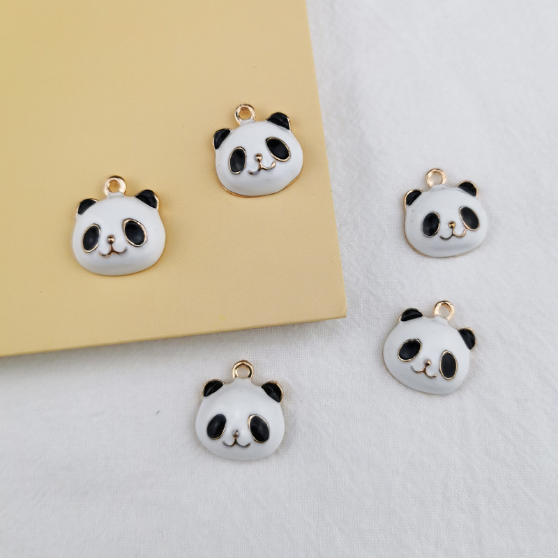 呆萌立体熊猫头像 diy饰品配件合金滴油小挂件 耳环项链吊坠材料