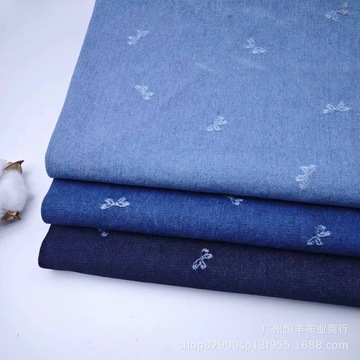 蝴蝶结牛仔国潮中式提花洗水面料裤子裙外套服装箱包布料厂家批发