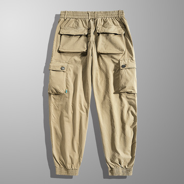 薄款多袋工装裤男春夏款日系工装潮流水洗纯色裤头带抽绳束脚裤