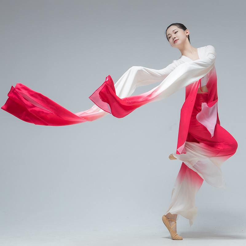 古典舞蹈京剧渐变水袖练功服飘逸身韵纱衣艺考表演服藏族甩袖女