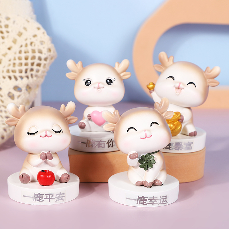 创意萌鹿车载摆件可爱卡通桌面小摆件一鹿有你可爱汽车车内装饰品