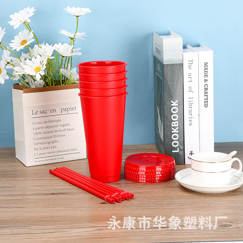 Cross-Border Hot Pp Plastic Straw Cup Large Capacity 710ml Big Red Straw Cup Cola Water Cup Logo