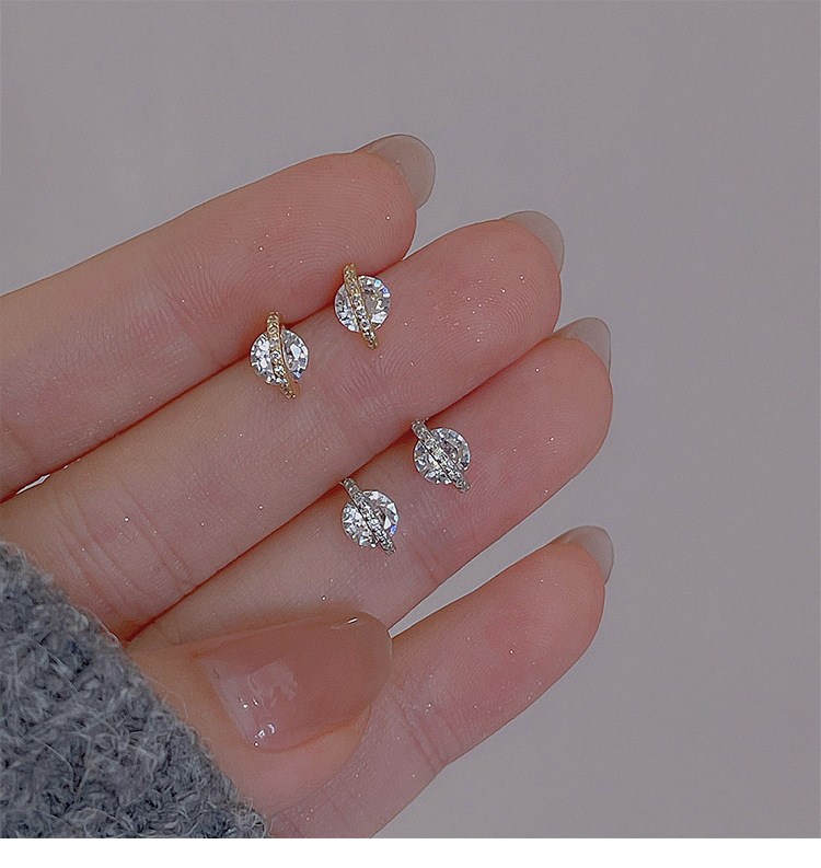 单颗裸钻星球耳钉925银针镶钻耳饰女小众设计感气质个性精致耳饰