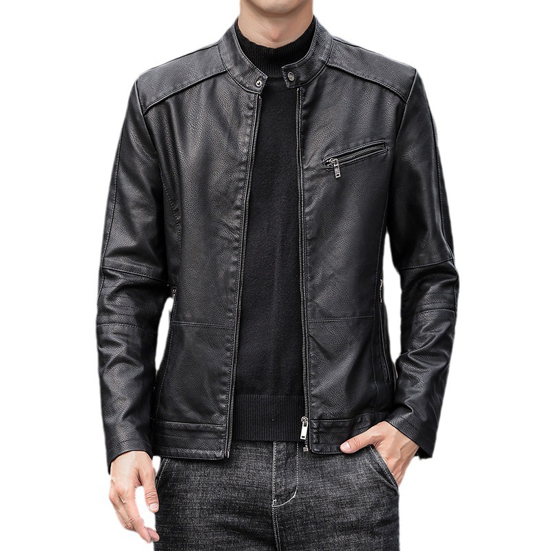 Men's Leather Jacket Korean Style Casual Jacket Men's Autumn Youth Pu Leather Slim Fit Motorcycle Clothing Stand Collar Jacket Men's Clothing Wholesale