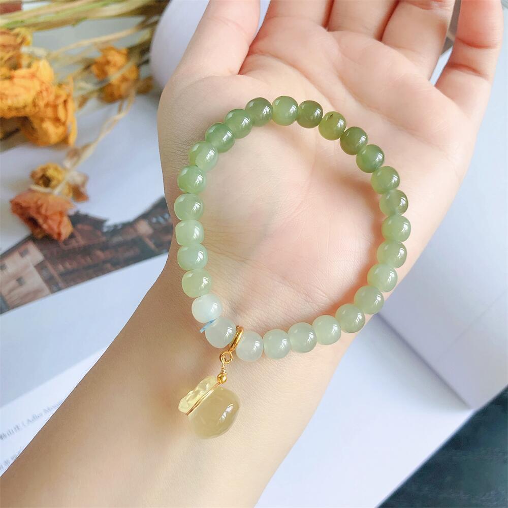 新品手饰首饰礼品配饰设计感手工手串渐变和田玉黄水晶福袋手链女