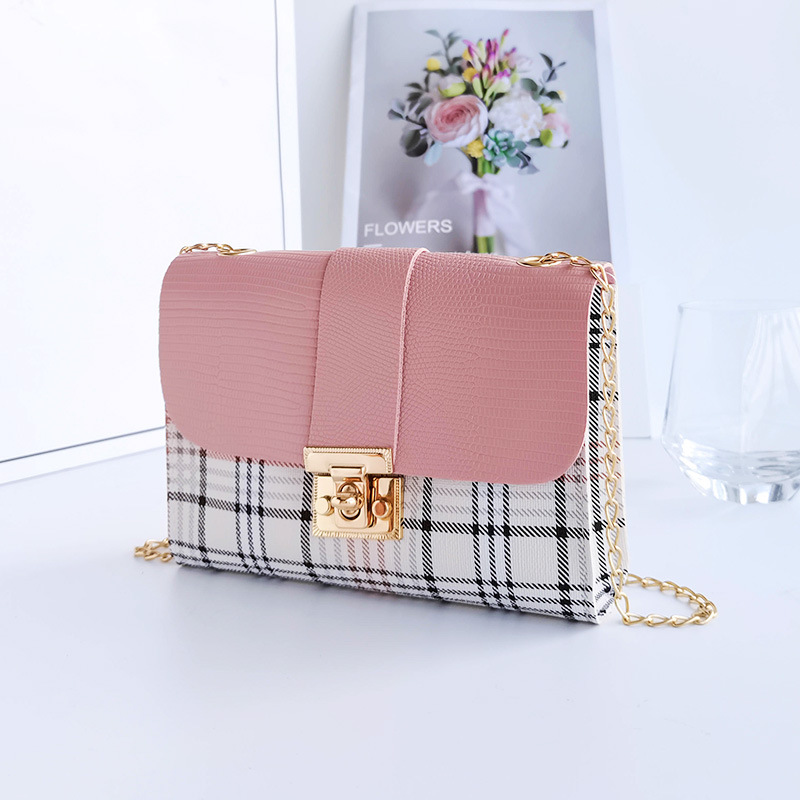 Wholesale Fashion Plaid Crossbody Bag 2022 Japan and South Korea Contrast Color Small Square Bag Simple PU Leather Women's Bag One Shoulder Phone Bag