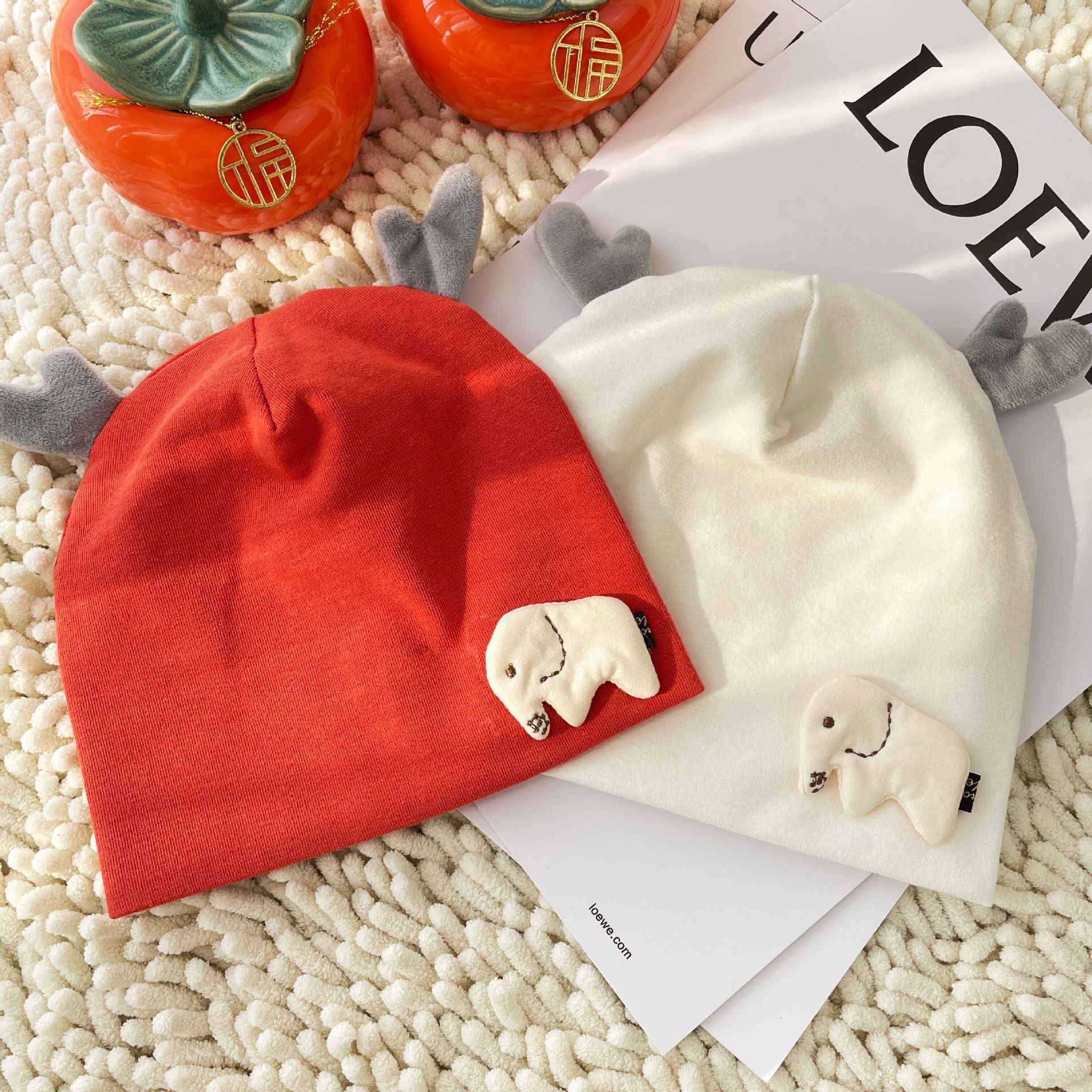 新初生儿宝宝胎帽秋冬季可爱超萌加棉加厚针织帽0-12月婴幼儿帽子