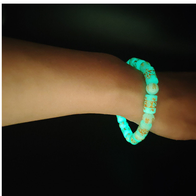 六字真言夜光石手链烫金发光佛珠桶珠手链情侣夜明珠手串