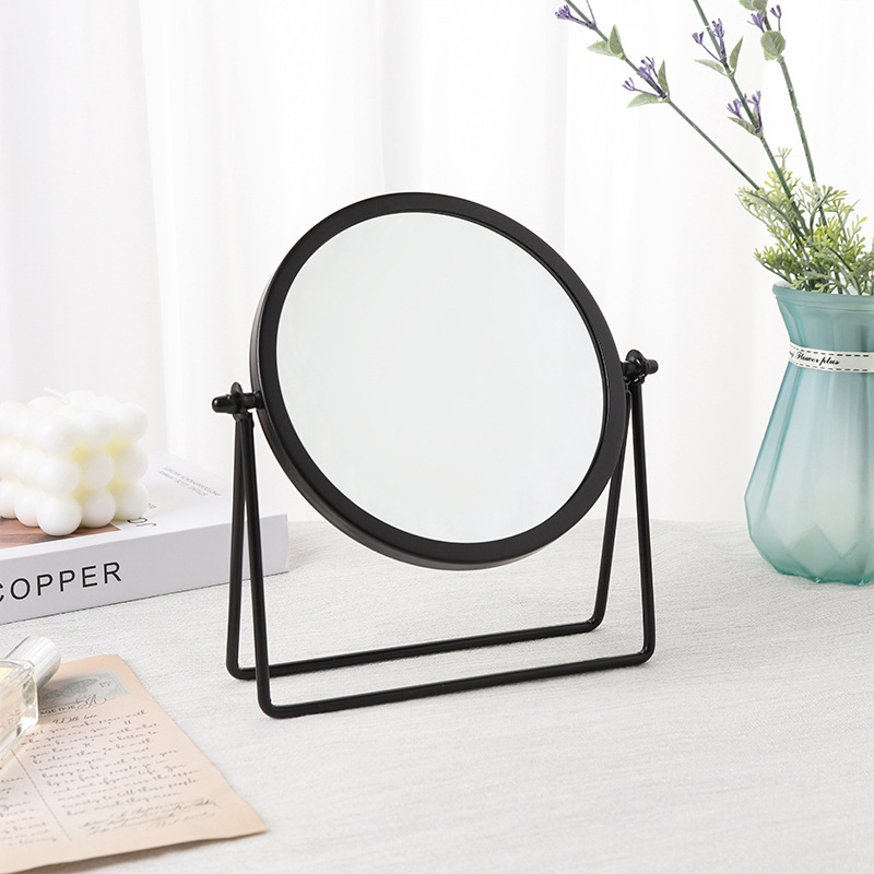 Nordic Makeup Mirror Light Luxury Dressing Mirror Desktop Desktop Bedroom Wall Hanging Small Mirror Home Wall-Mounted Iron Mirror Student