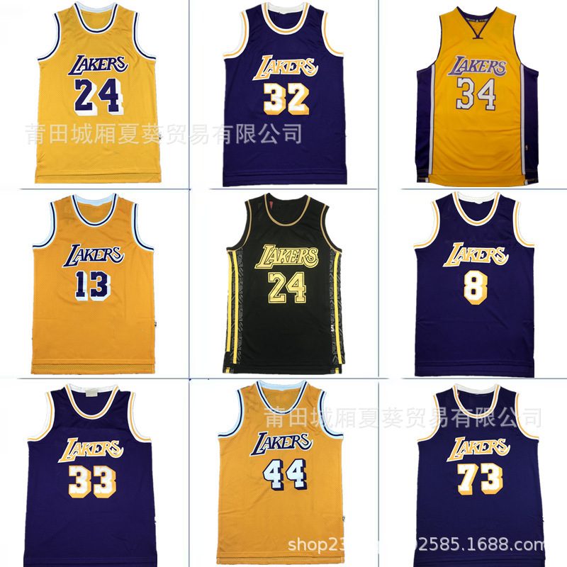nba跨境刺绣夏季湖人队球衣约翰逊33贾巴尔复古刺绣篮球服代发潮