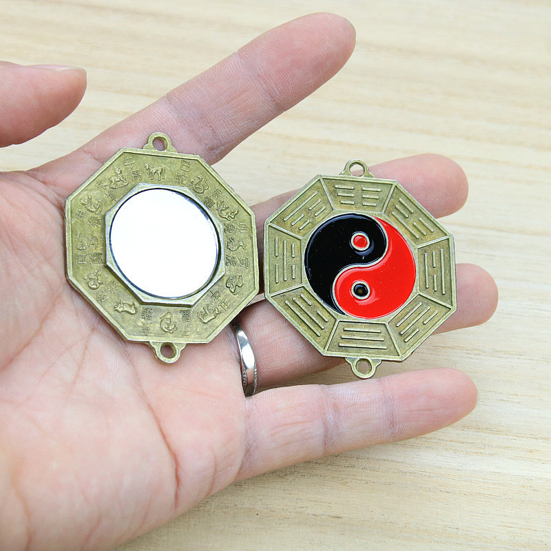 5cm八卦镜吊牌八角方形彩色阴阳八卦镜吊坠铜钱挂件半成品配饰