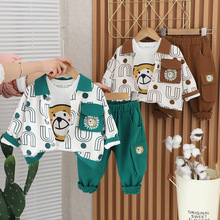印花熊头三件套男童秋装套装2024新款洋气男宝宝春婴儿童衣服外套