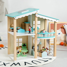 新款木制儿童过家家别墅蓝色娃娃房宝宝仿真房间家具亲子互动玩具