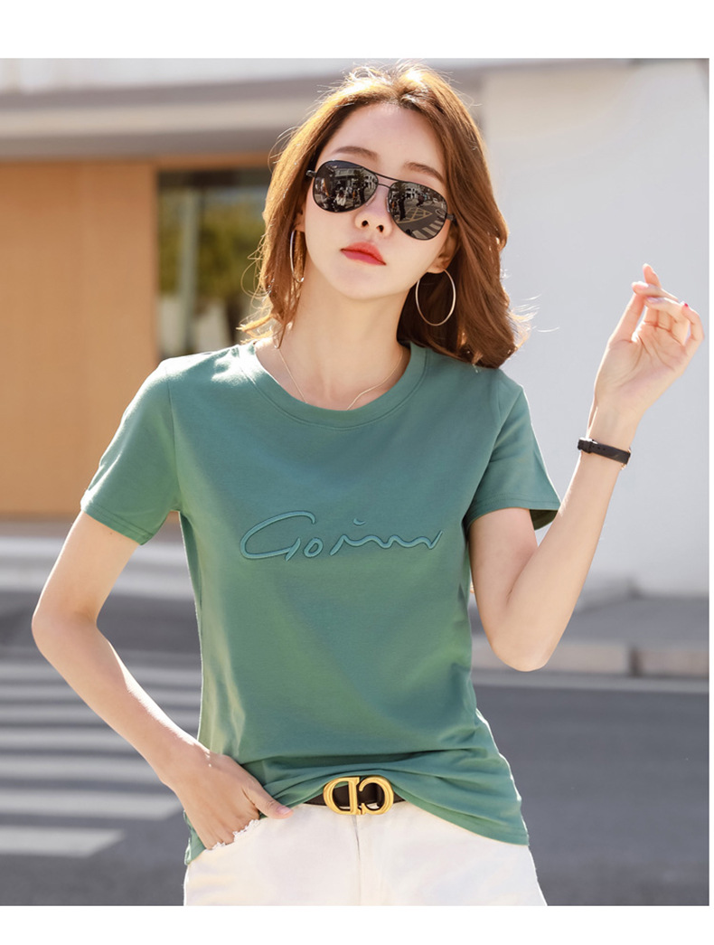纯棉圆领短袖t恤衫上衣女夏季新款刺绣宽松显瘦半袖体恤潮2022大