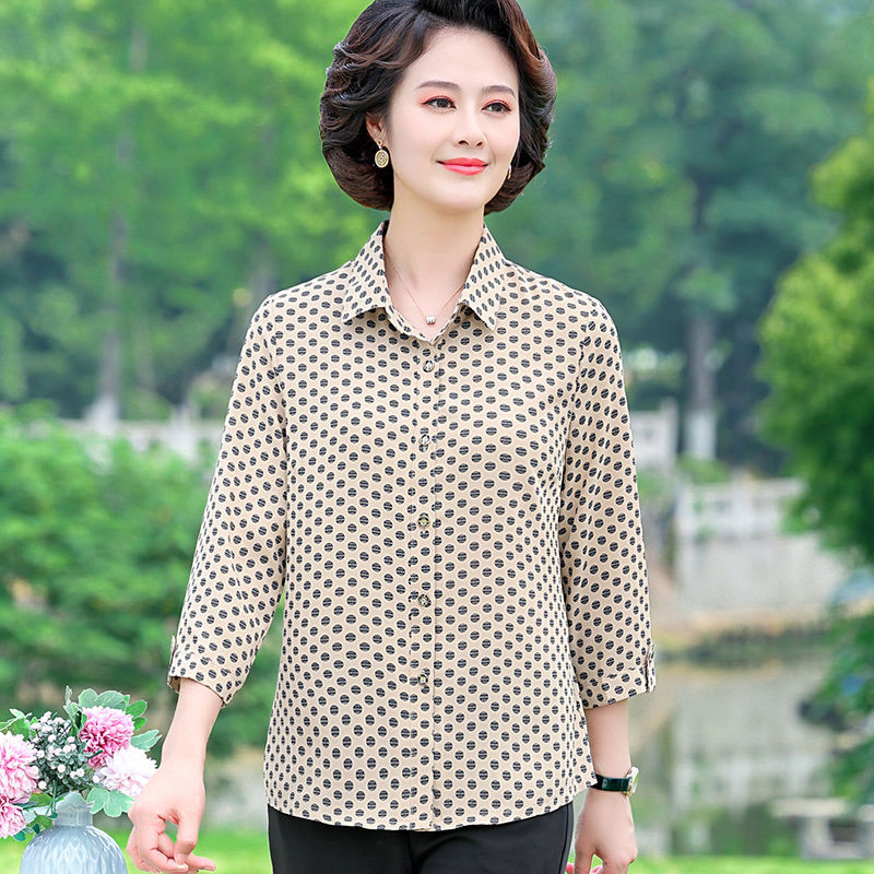 妈妈装夏装新款衬衫中年女装老年人夏季宽松七分袖上衣服洋气