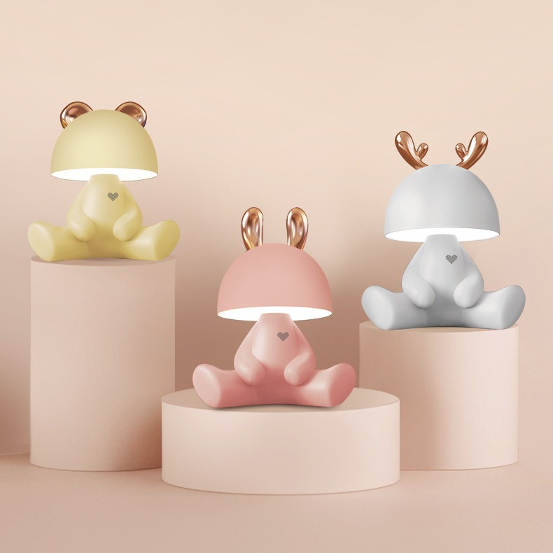 New Cross-Border Girl Antlers Cute Bear Adorable Rabbit Wireless Bluetooth Rechargeable Version Cute Bear Led Eye Protection Table Lamp Festival Gift