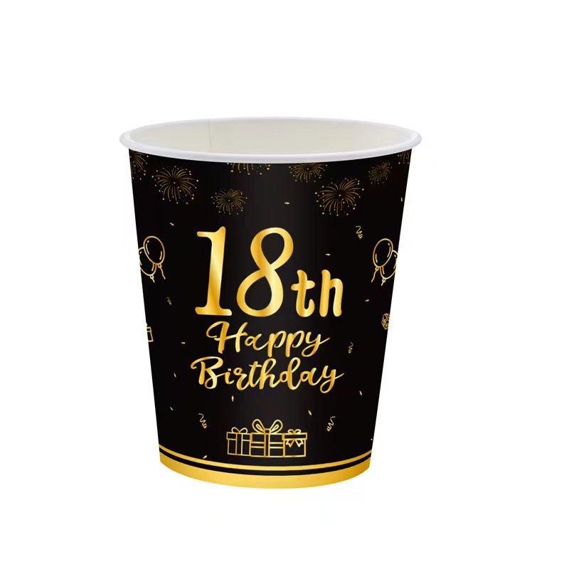 Spot Black Gold Year-Old Digital Birthday Theme Set Paper Pallet Paper Cup Tissue Party Gathering Decorative Supplies
