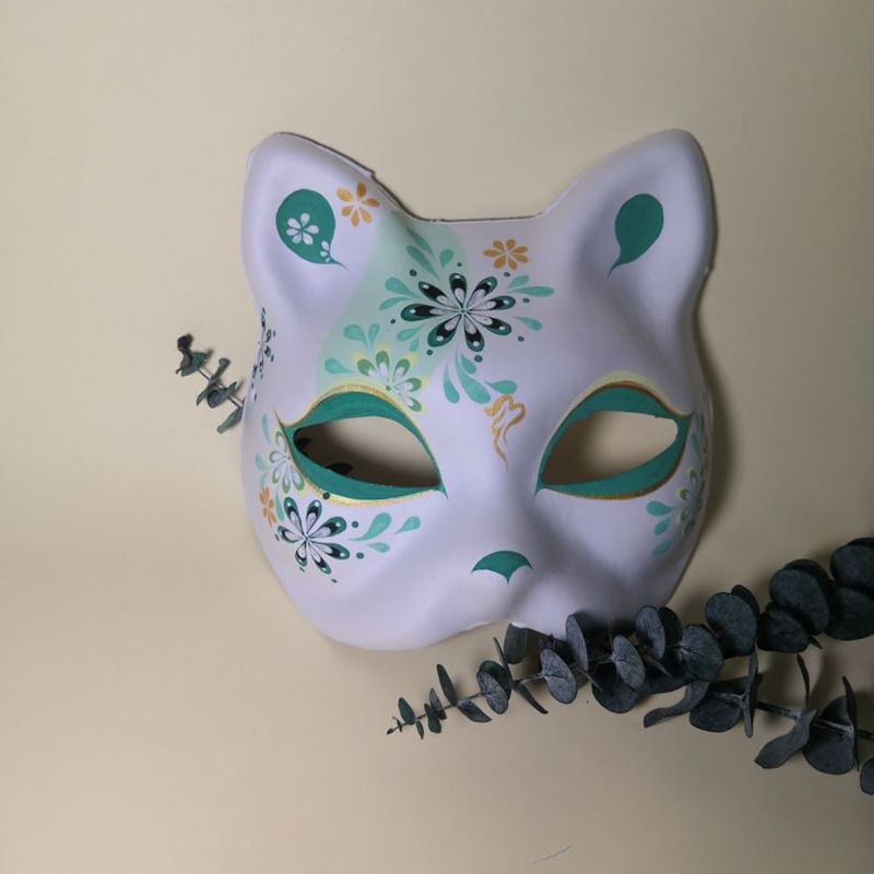 手绘汉服国风古风纸浆面具 日式和风狐狸猫脸 漫展cos万圣用品