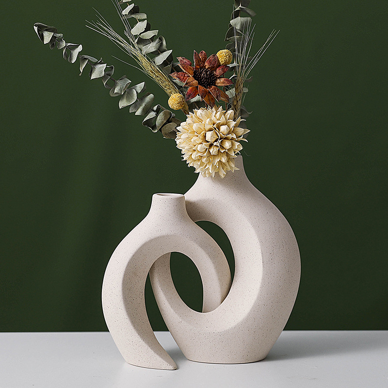 European Style Ceramic Vase Set Ins Style Creative White Simple High Sense Domestic Ornaments Wholesale Flower Ware