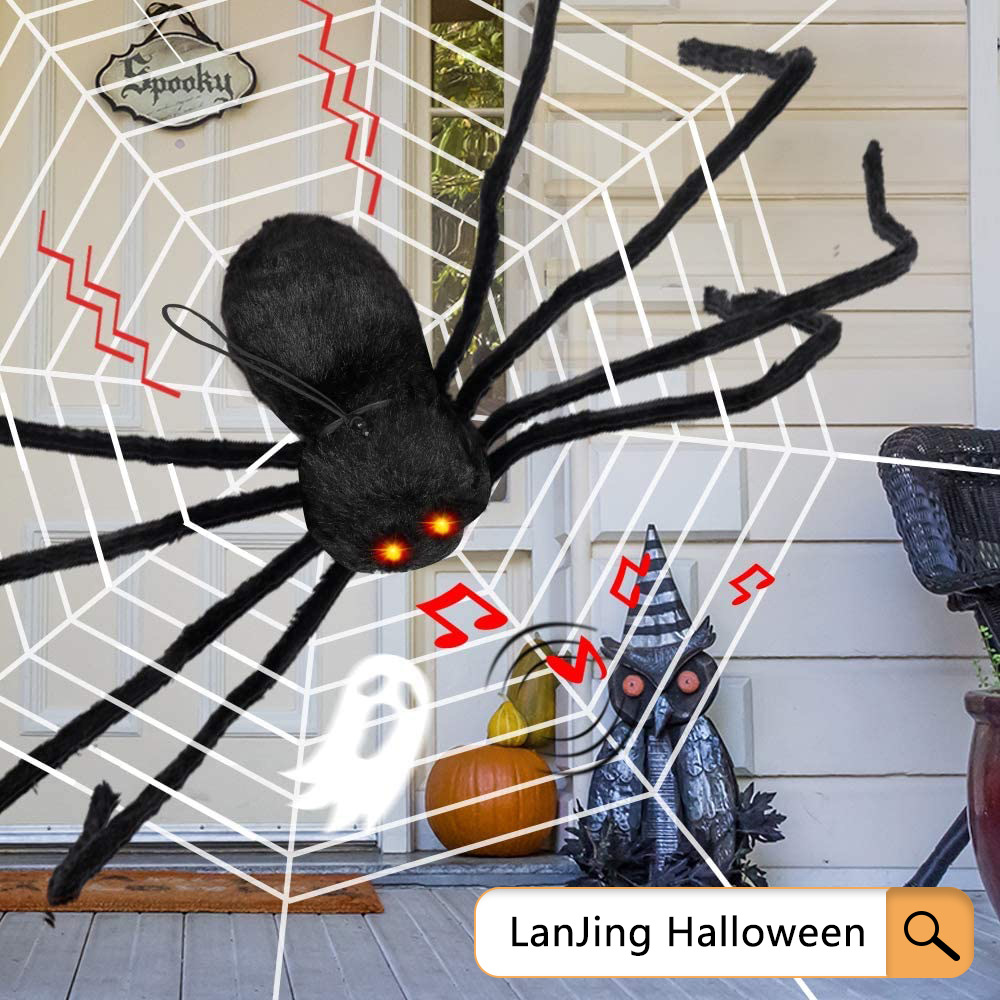 万圣节蜘蛛声控发光震动毛绒大蜘蛛鬼叫装饰密室鬼屋装扮道具厂家