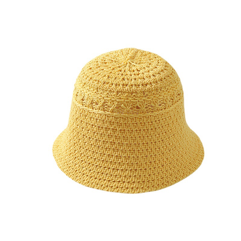 2023 New Straw Hat Women's Summer Beach Hat Sun Hat Hollow Flat Edge Knitted Straw Hat Seaside Photograph Ins