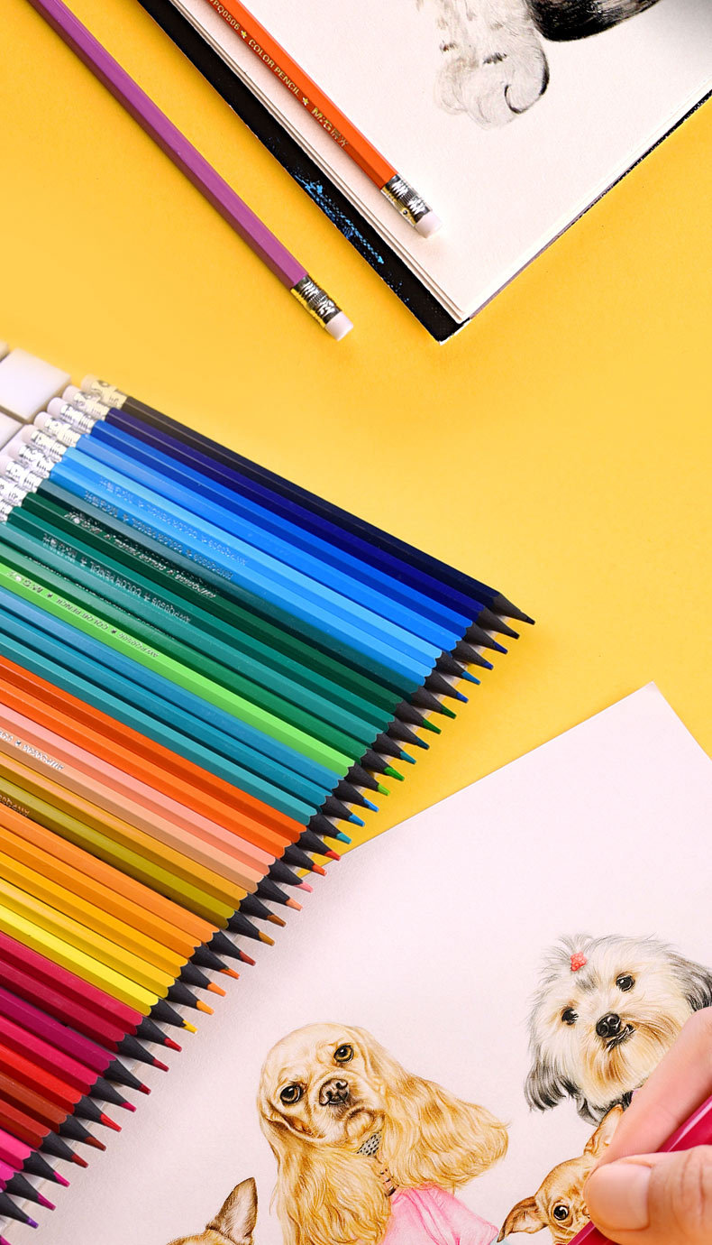 晨光彩色铅笔水溶性无木可擦彩铅画笔手绘油性36色学生用48色