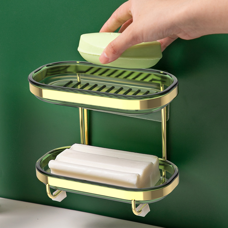 Soap Dish Wall-Mounted Punch-Free Drain Soap Box Household Bathroom Double-Layer Light Luxury Soap Rack
