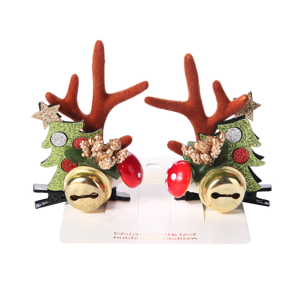 New Christmas Antlers Barrettes Girls Holiday Dress up Hair Accessories Photo Props Elk Ear Bell a Pair of Hairclips