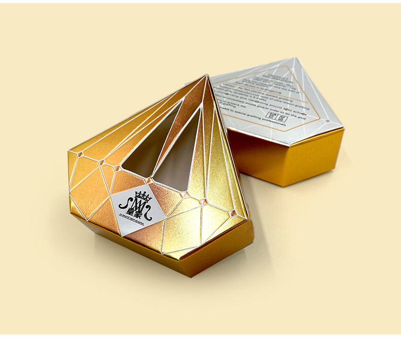 工厂 烫金uv磨砂彩盒 开窗镂空化妆品纸盒 钻石形外包装纸盒