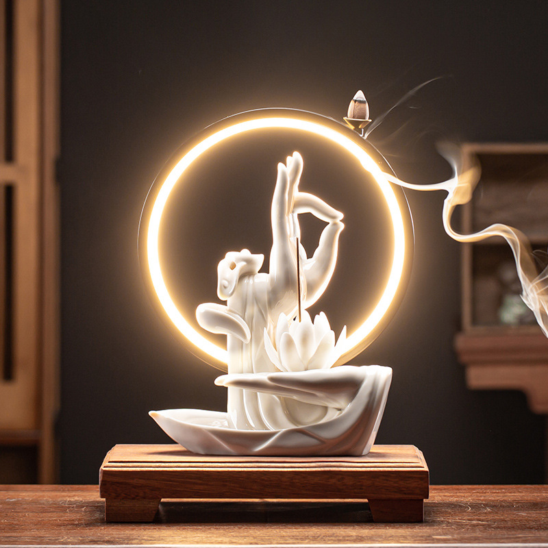 创意陶瓷禅意佛手莲心家用线香熏炉莲花香插家居装饰灯圈摆件