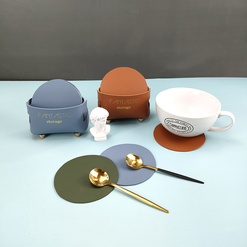 Creative Hotel Tea Ceremony Coaster Wholesale Leather Teacup Mat Ins Style Simple 10cm round Heat Proof Mat Suit